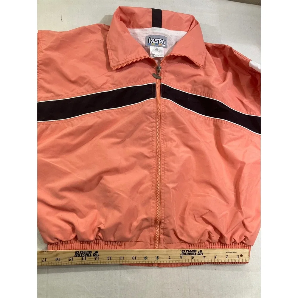 IXSPA Womens Vintage 90s Windbreaker Jacket Coral Pink Colorblock‎ Full Zip S